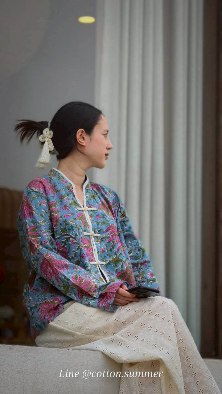เสื้อ"อู่หลง" แบบจีนโบราณแขนยาว (Oolong) #11-ฟ้า