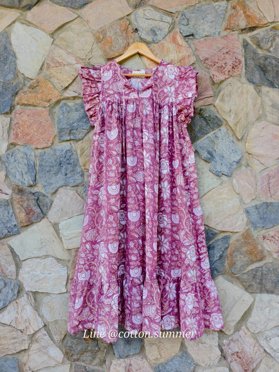 เดรส"ข้าวแช่"(Khao chae) : แขนระบาย ทรงยาวสวย  #11-ม่วงตุ่น