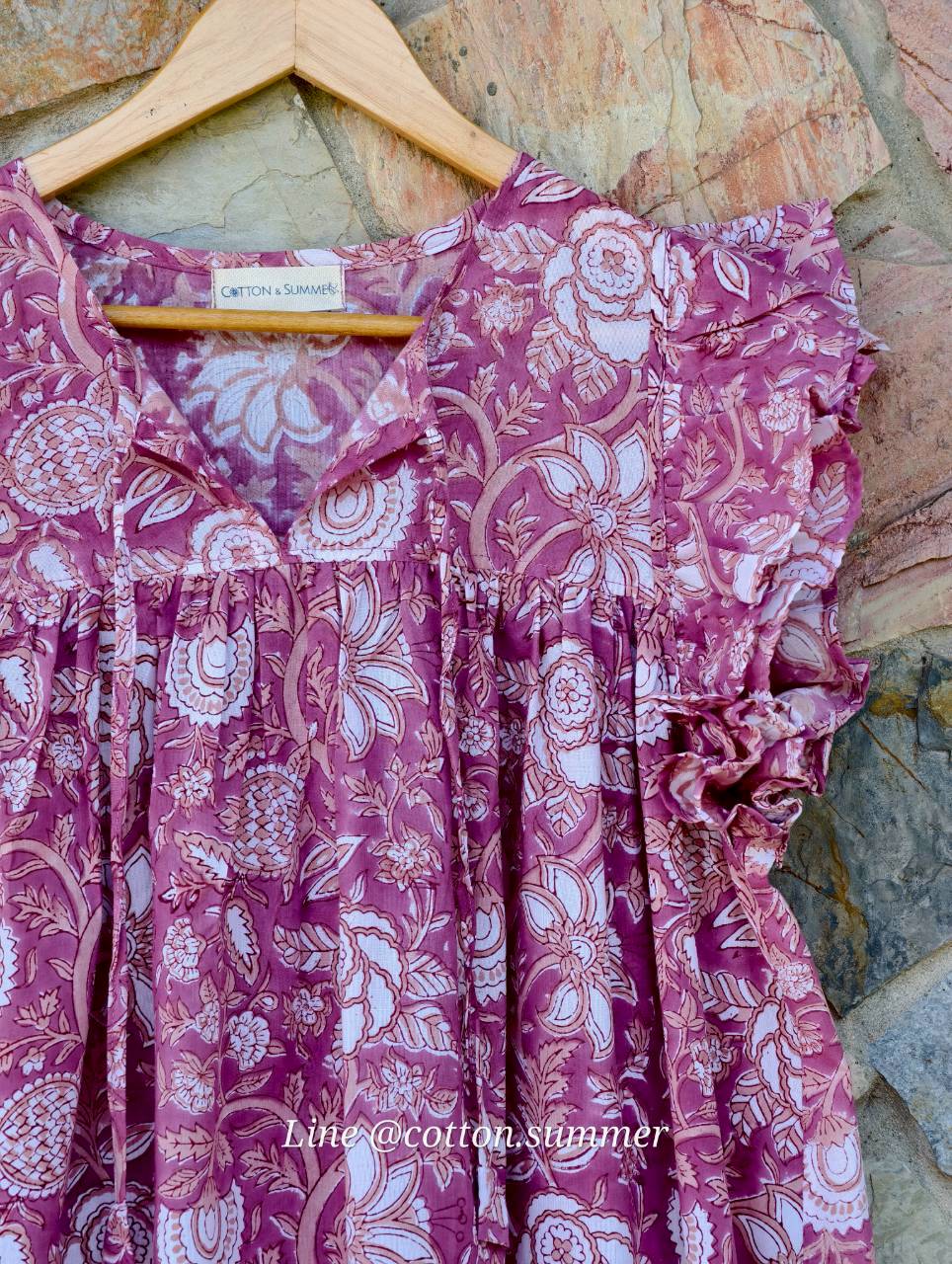 เดรส"ข้าวแช่"(Khao chae) : แขนระบาย ทรงยาวสวย  #11-ม่วงตุ่น