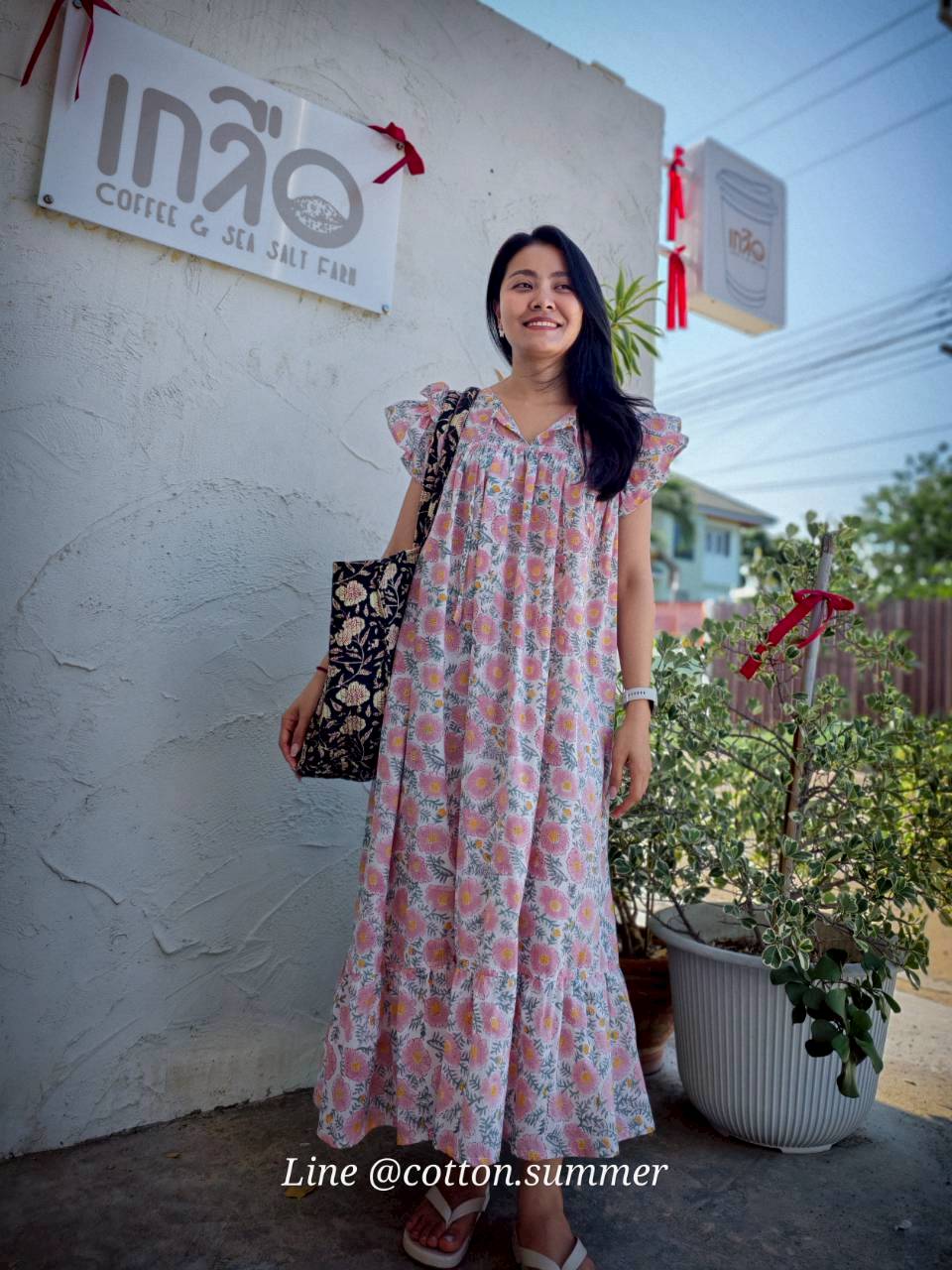 เดรส"ข้าวแช่"(Khao chae) : แขนระบาย ทรงยาวสวย  #10- เดซี่ชมพู