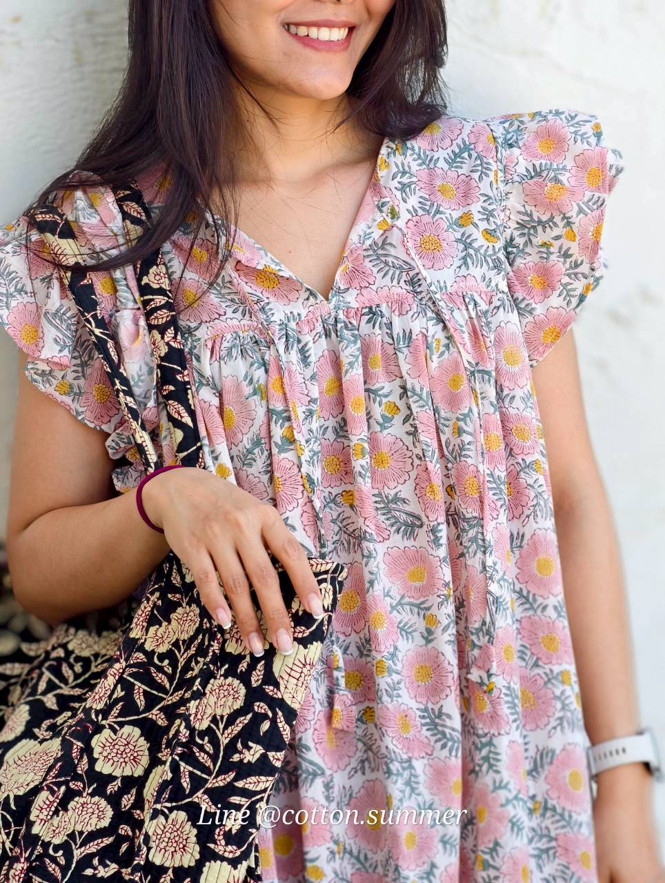 เดรส"ข้าวแช่"(Khao chae) : แขนระบาย ทรงยาวสวย  #10- เดซี่ชมพู