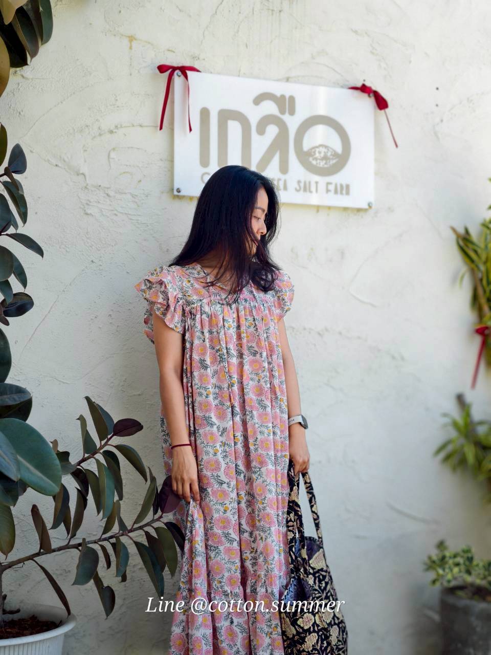 เดรส"ข้าวแช่"(Khao chae) : แขนระบาย ทรงยาวสวย  #10- เดซี่ชมพู