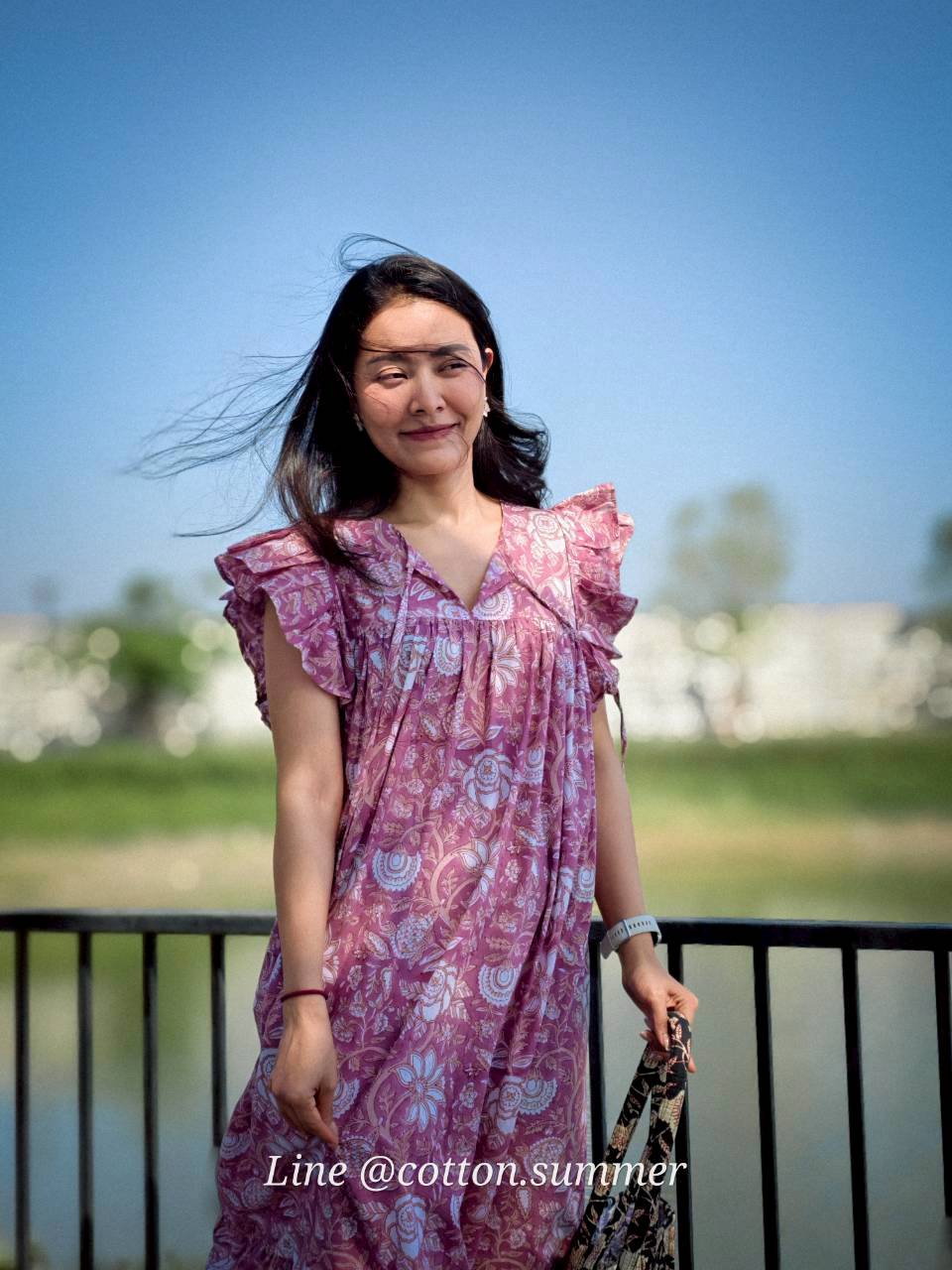 เดรส"ข้าวแช่"(Khao chae) : แขนระบาย ทรงยาวสวย  #11-ม่วงตุ่น