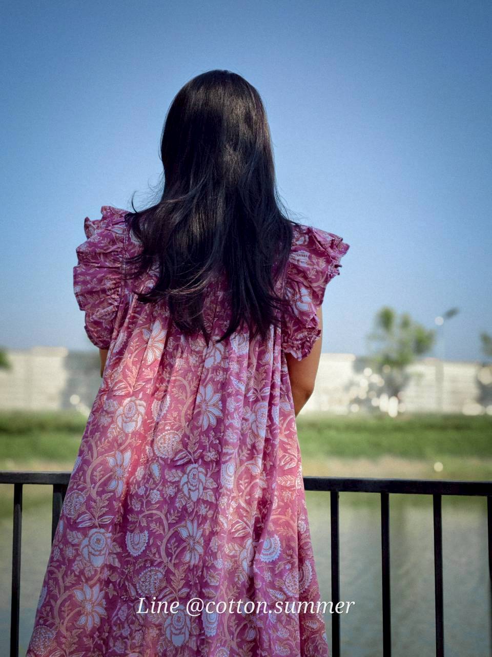 เดรส"ข้าวแช่"(Khao chae) : แขนระบาย ทรงยาวสวย  #11-ม่วงตุ่น