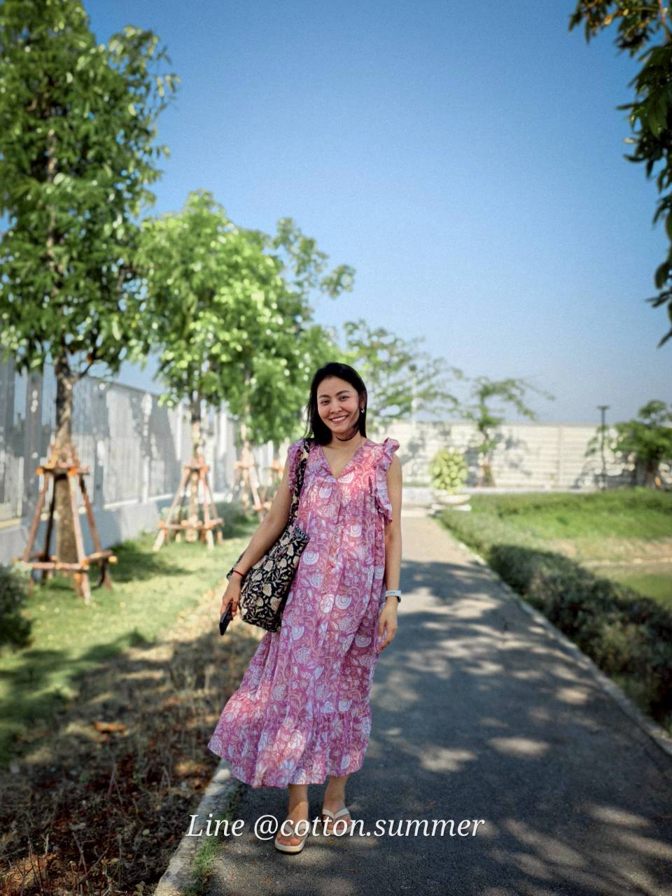 เดรส"ข้าวแช่"(Khao chae) : แขนระบาย ทรงยาวสวย  #11-ม่วงตุ่น
