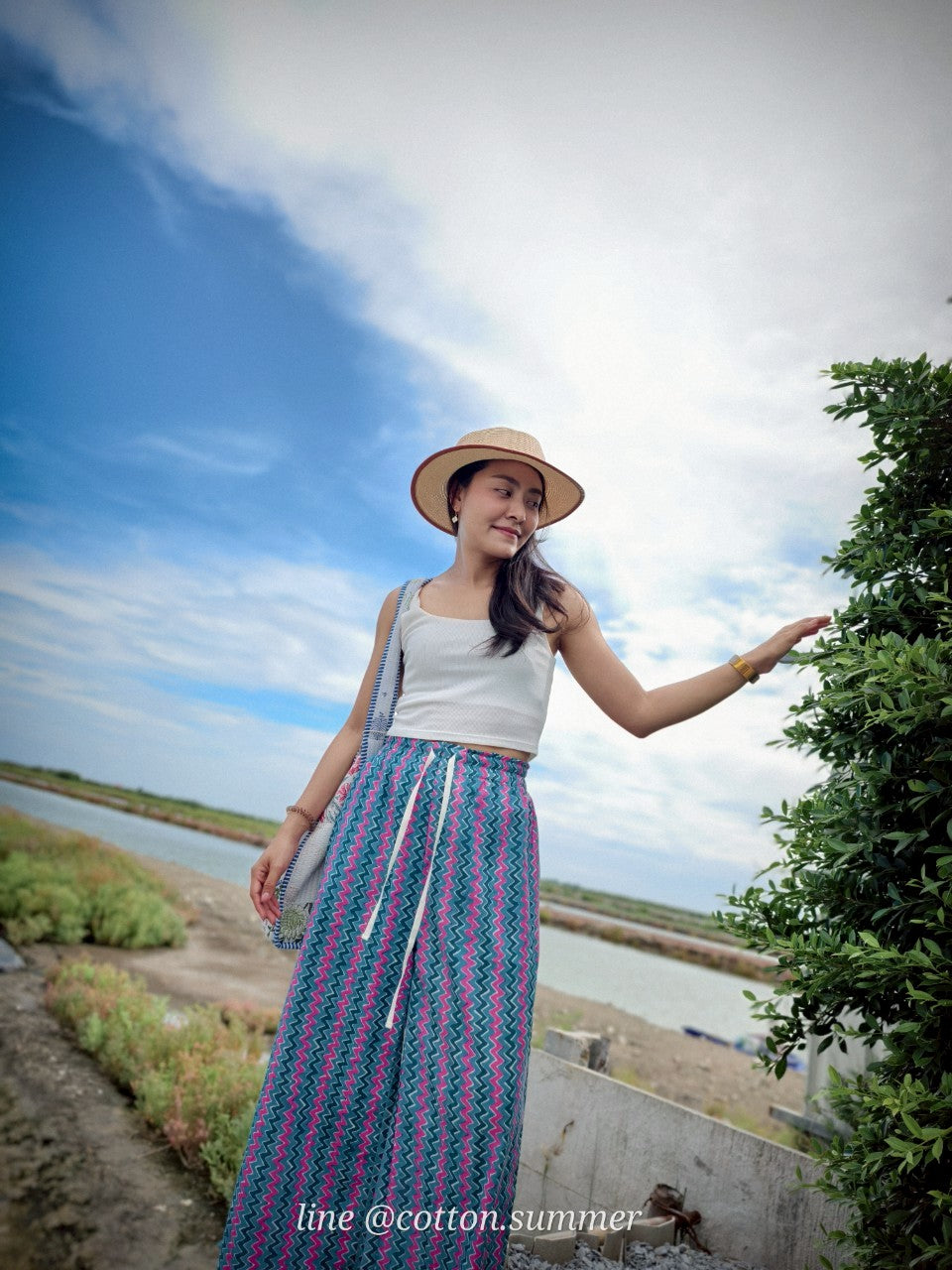 กางเกงเมษา (Mesa pants) #16-Zigzag Green