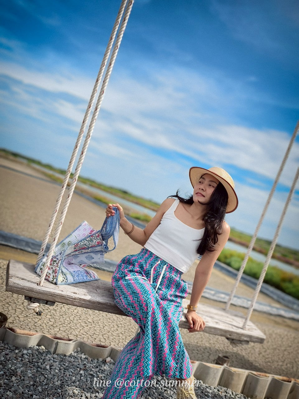 กางเกงเมษา (Mesa pants) #16-Zigzag Green