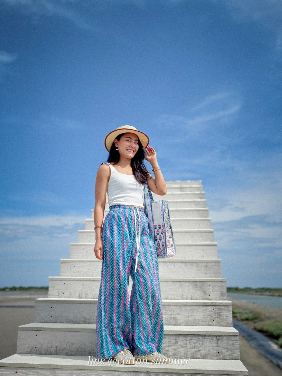 กางเกงเมษา (Mesa pants) #16-Zigzag Green