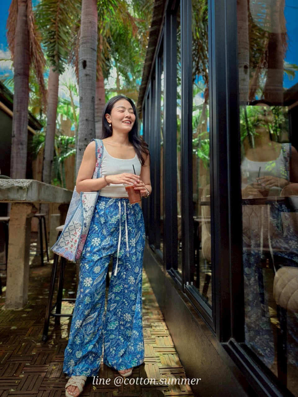 กางเกงเมษา (Mesa pants) #15-Blue Flora