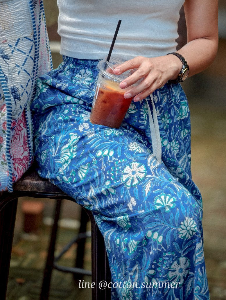 กางเกงเมษา (Mesa pants) #15-Blue Flora