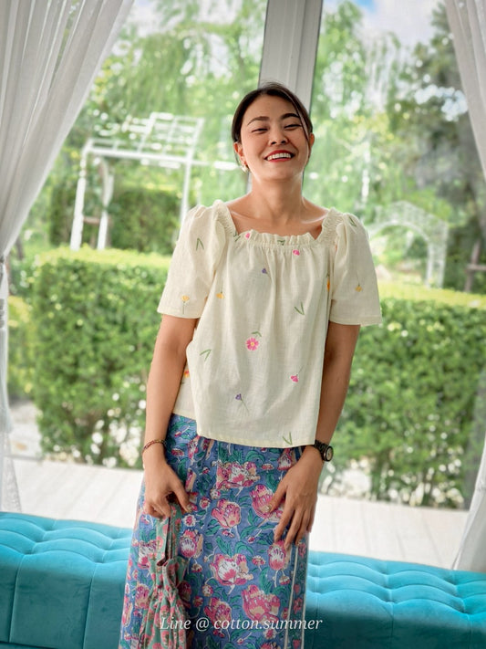 Phudtan-11 ฝ้ายครีมปักดอก