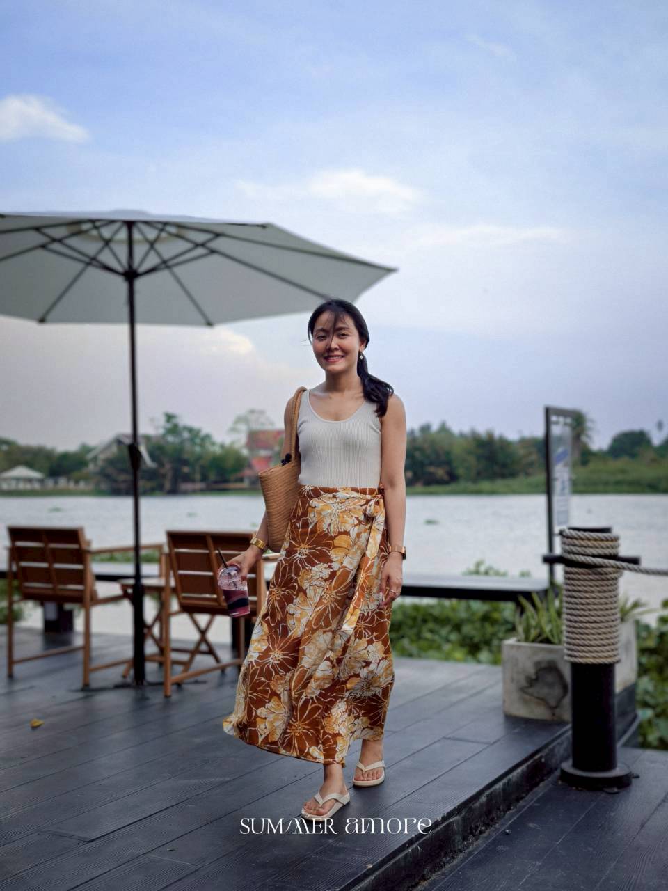 กระโปรงย้วยยาวคอร์เดีย (Cordia) #08-น้ำตาลCaramel