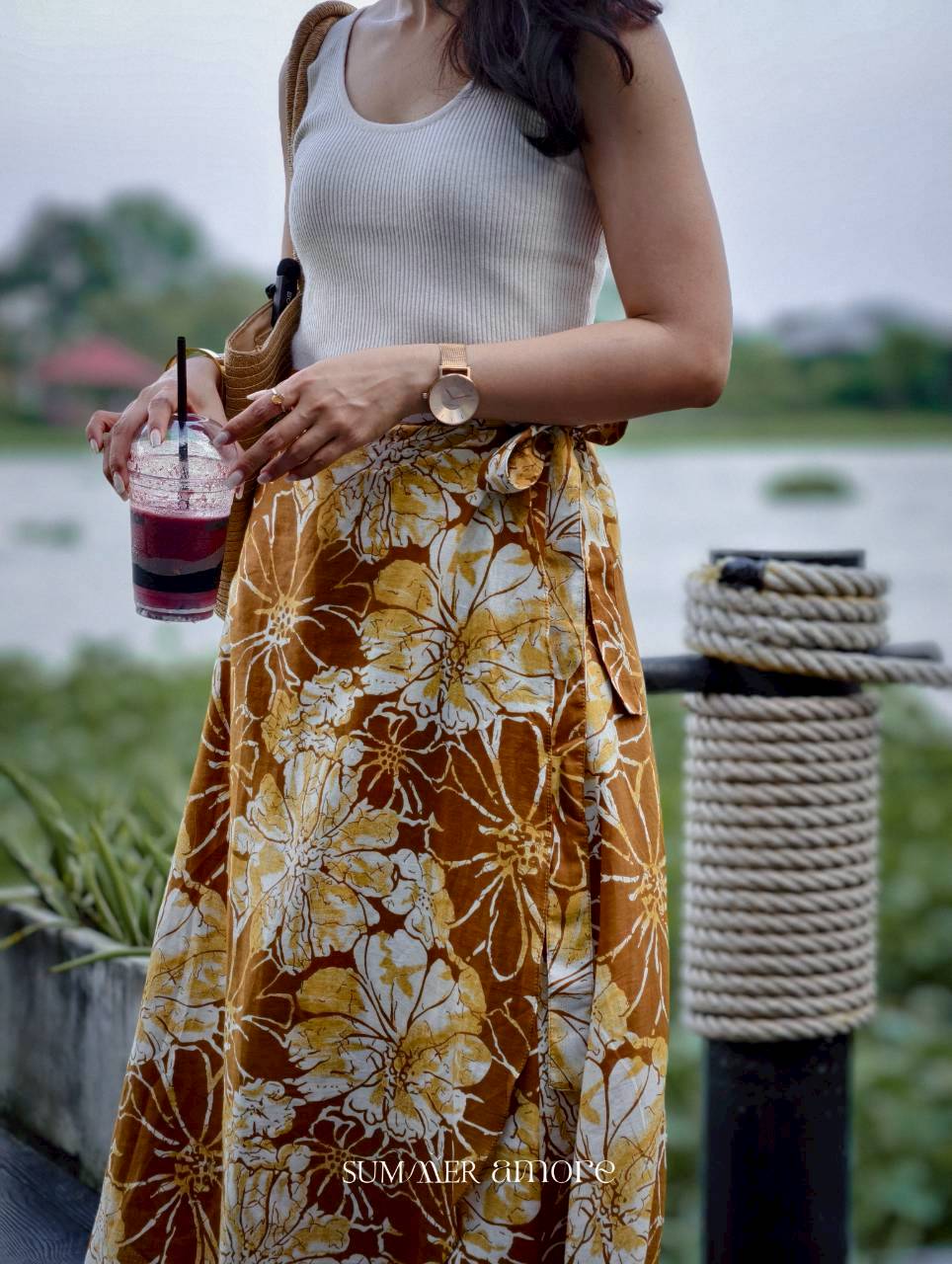 กระโปรงย้วยยาวคอร์เดีย (Cordia) #08-น้ำตาลCaramel