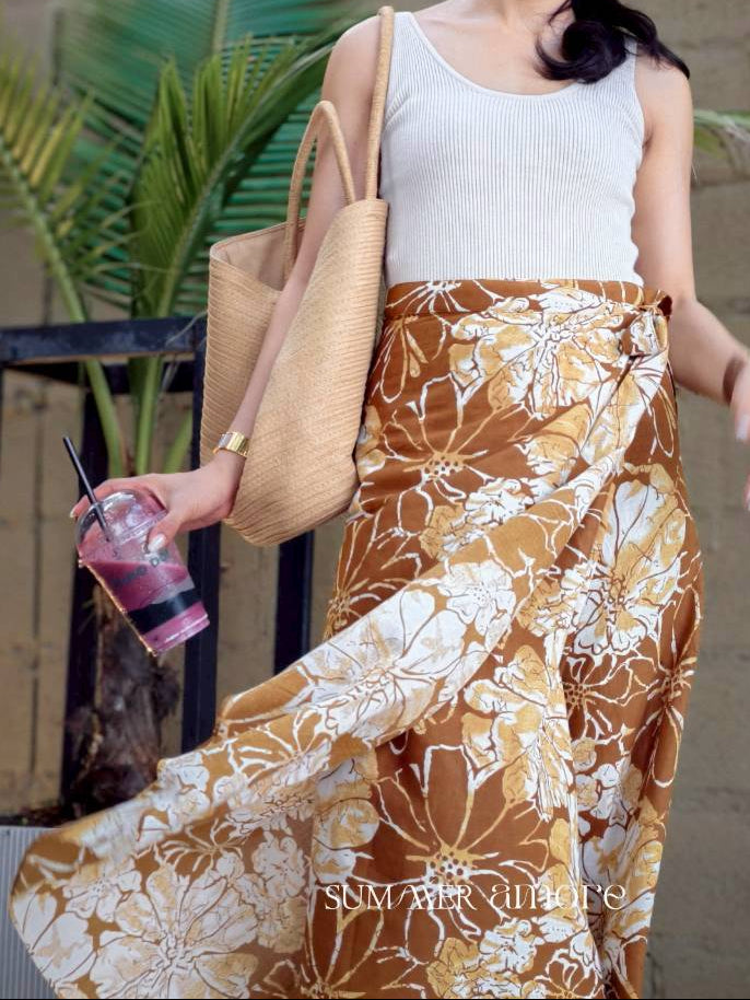 กระโปรงย้วยยาวคอร์เดีย (Cordia) #08-น้ำตาลCaramel
