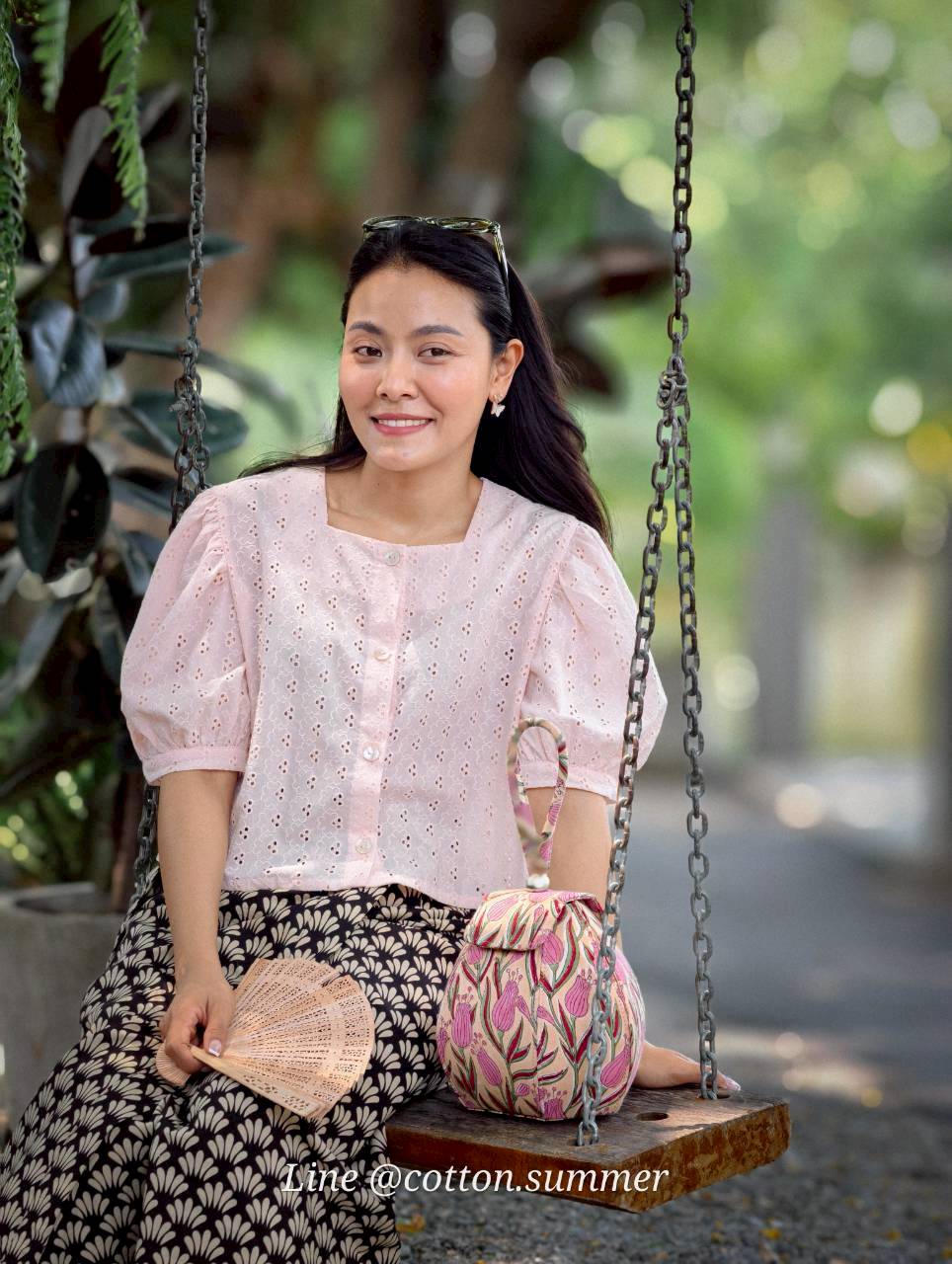 เสื้อลูกไม้เคท (Kate) คอเหลี่ยม 02 ชมพู