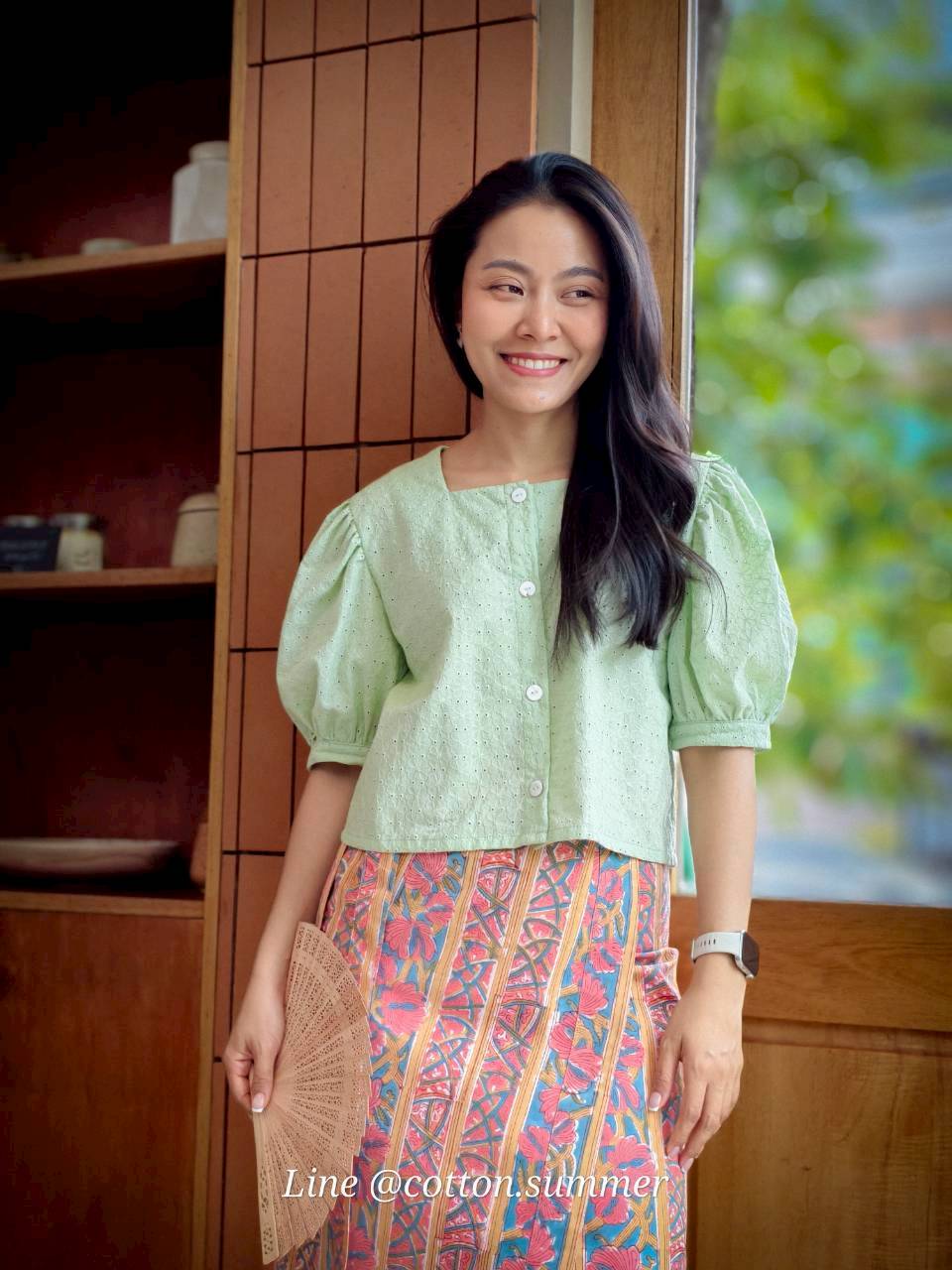 เสื้อลูกไม้เคท (Kate) คอเหลี่ยม 03 เขียว