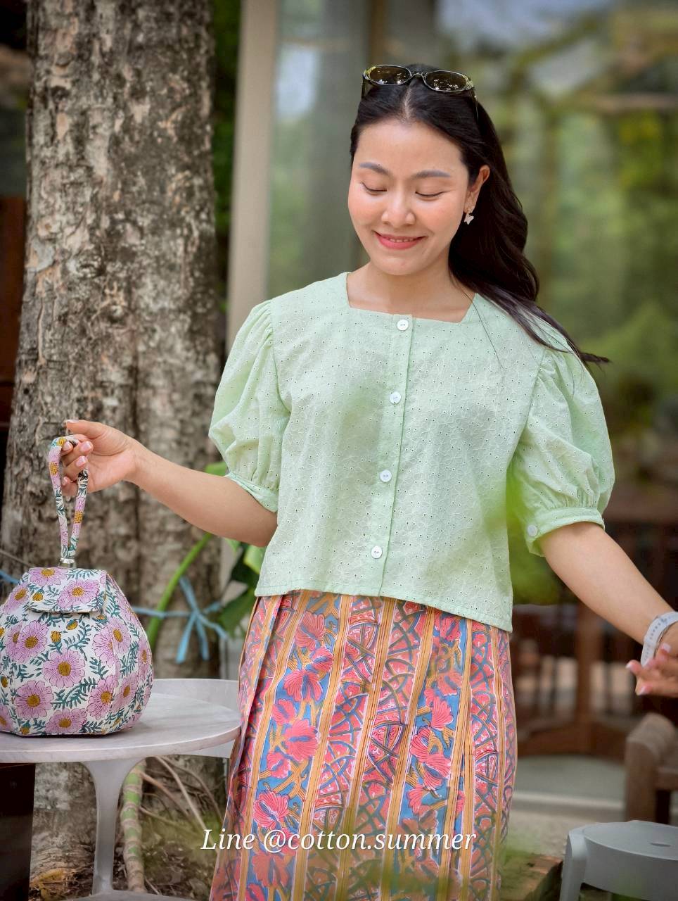 เสื้อลูกไม้เคท (Kate) คอเหลี่ยม 03 เขียว