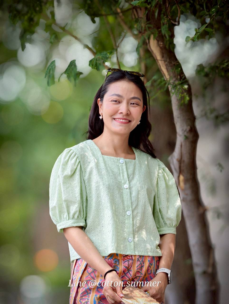 เสื้อลูกไม้เคท (Kate) คอเหลี่ยม 03 เขียว