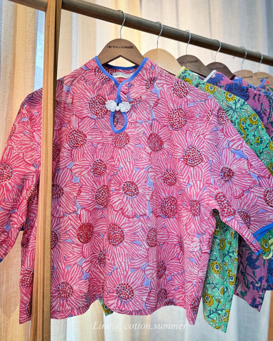 เสื้อคอหยดน้ำ  (Longfei) #01 ดอกชมพู