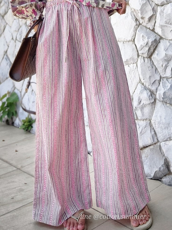 กางเกงเมษา (Mesa pants) #10 ลายเส้นม่วงจุดชมพู
