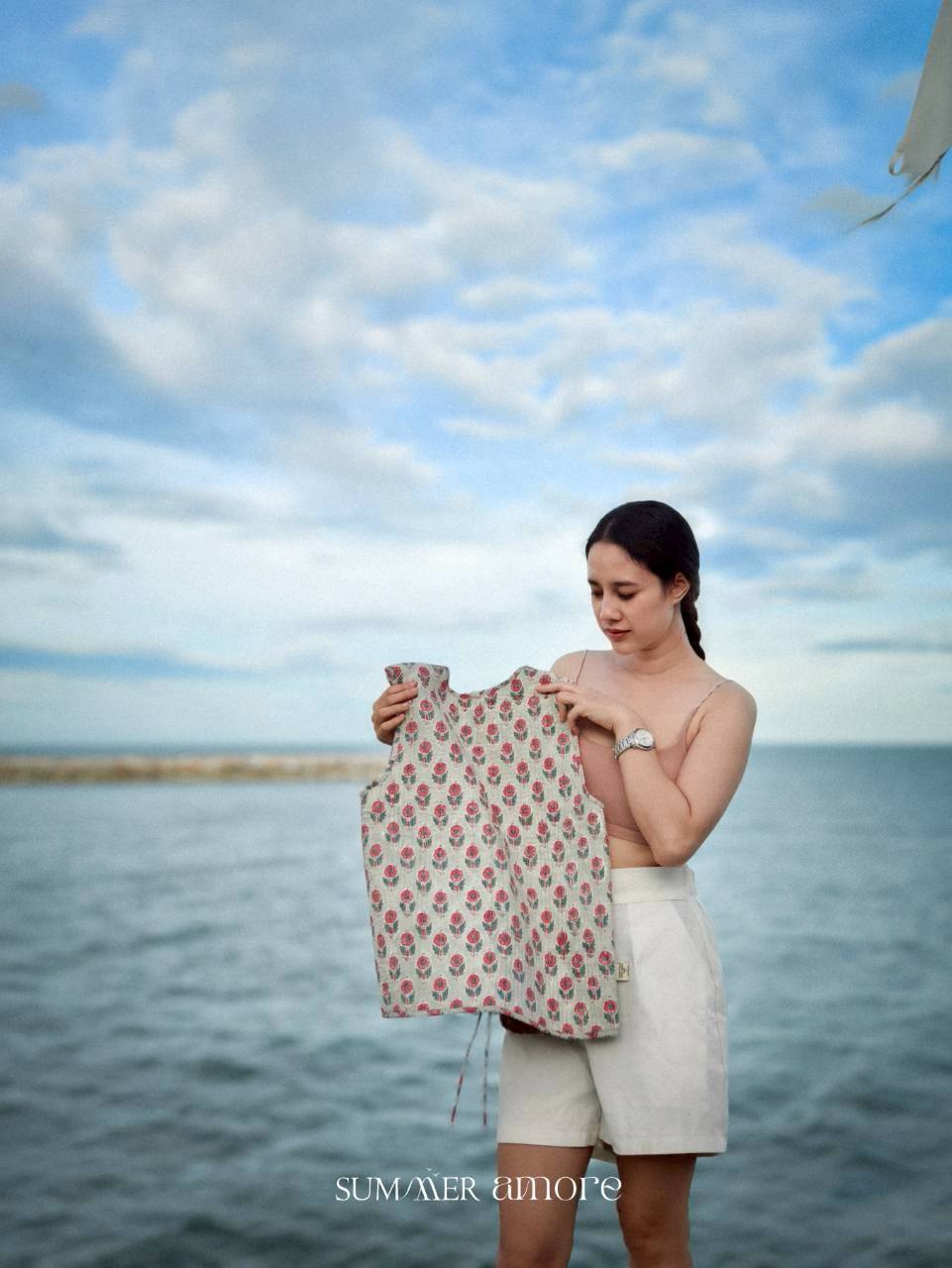 เสื้อกั๊ก(Tata vest )ผ้าอินเดียงานพิมพ์มือ - Mint