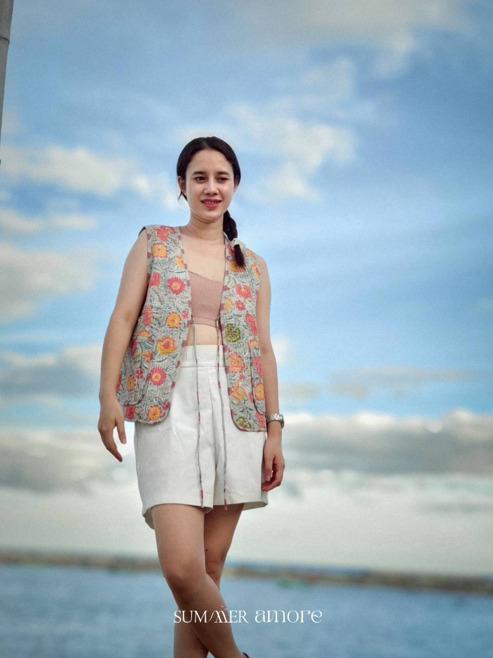 เสื้อกั๊ก(Tata vest )ผ้าอินเดียงานพิมพ์มือ - Mint