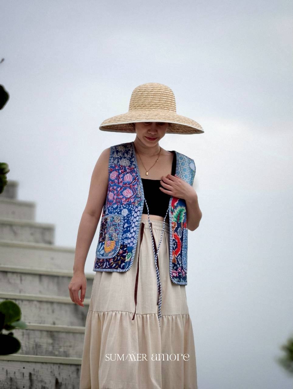 เสื้อกั๊ก ( Patchwork) Tata vest #น้ำเงิน BM-8